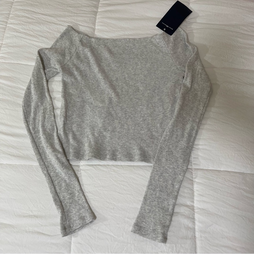 Brandy Melville Light Gray Off-the-Shoulder Mayson Top